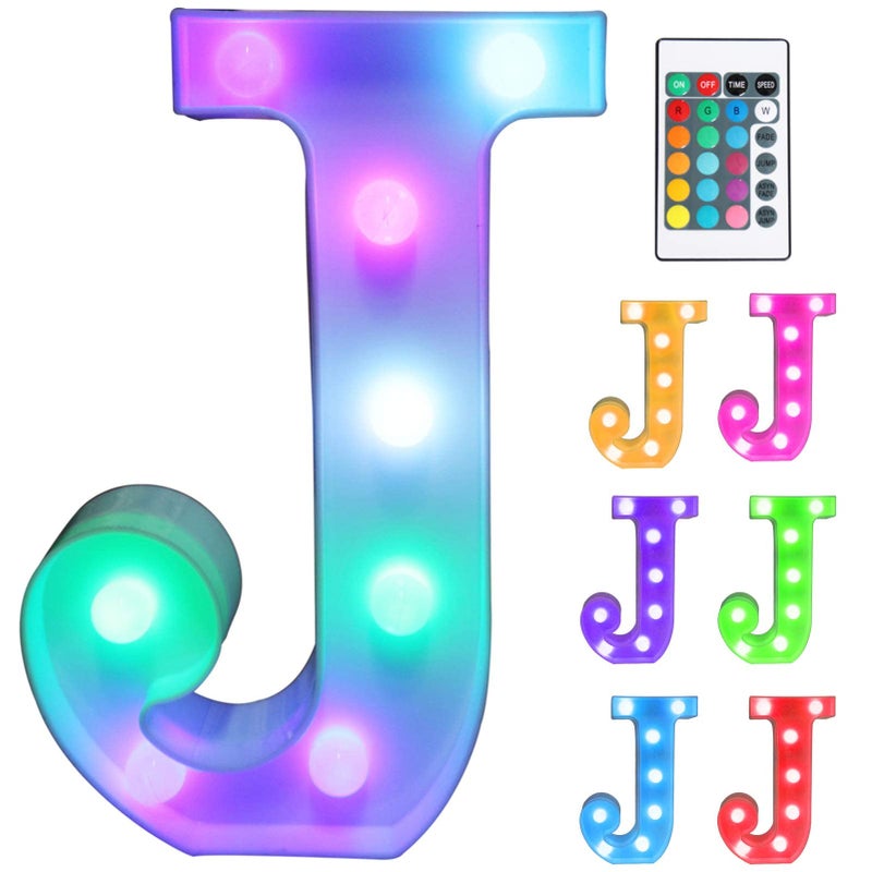 Pooqla Colorful LED Marquee Lights with Remote â€“ Light Up Signs â€“ Party Bar Letters with Lights Decorations for The Home - Multicolor J - Image 1